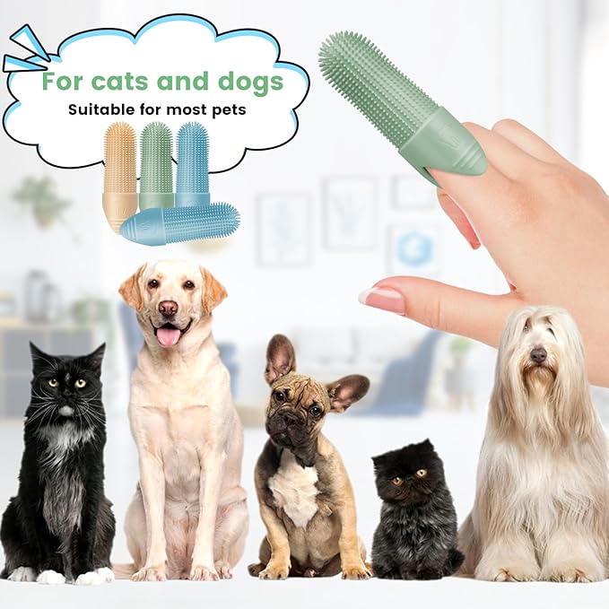 Duckart LABRUSID Dog Toothbrush, 2 Pack Dog Tooth Brush, 360 Cleaning Finger Toothbrush for Adult Dogs, Soft Silicone, Cream-coloured & Green