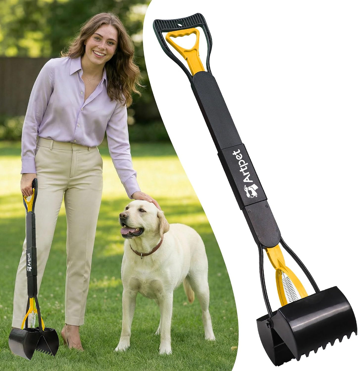 32" Dog Pooper Scooper, Long Handle Scoop for Yard & Grass – Essentials for Dogs - Sun Yellow