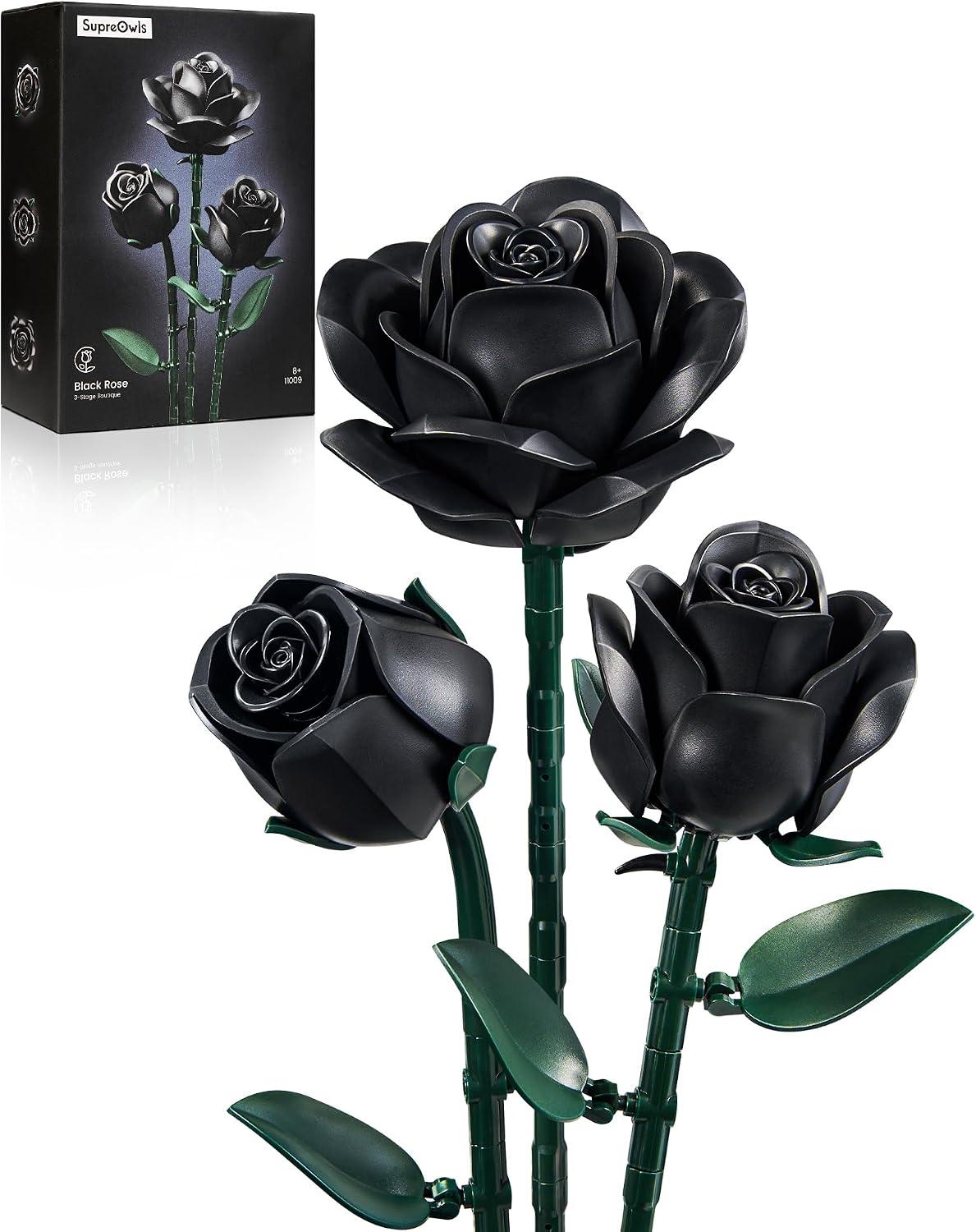 iATOM Black Roses Flower Building Set 3Pack Basket Stuffers Gift - Black