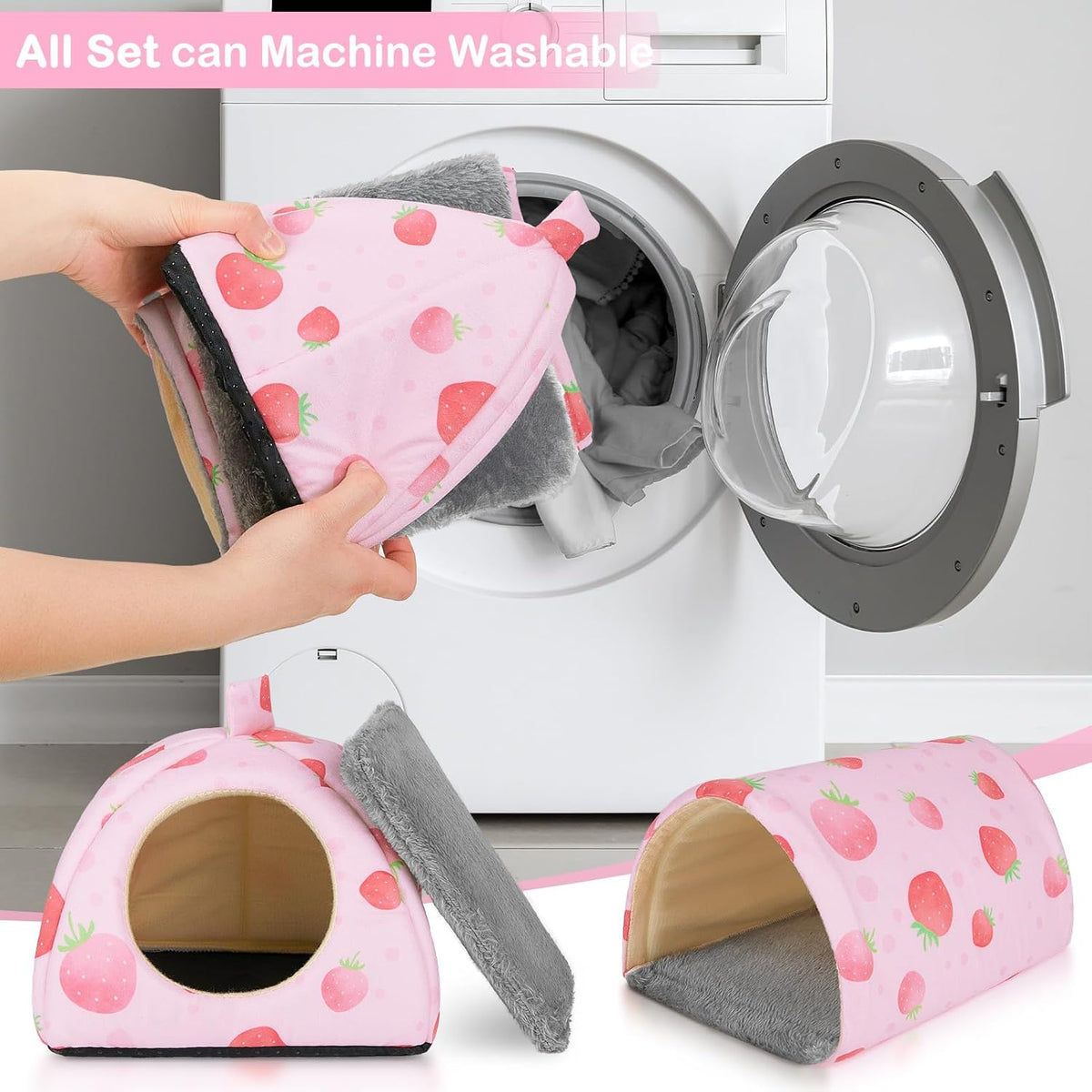 Bienbee Guinea Pig Hideout - Pink Strawberry / Small(7.3"L x 7.3"W x 6.7"H) - image 4