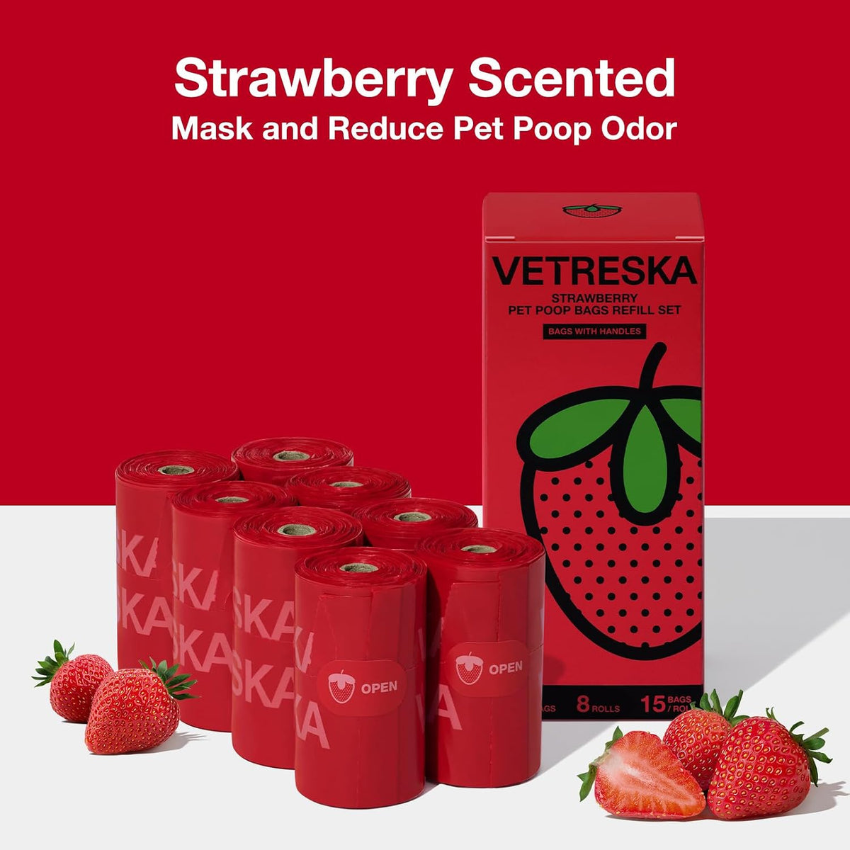 VETRESKA Dog Poop Bags with Handles 240 Count - Strawberry / 1 Count (Pack of 120) - image 3