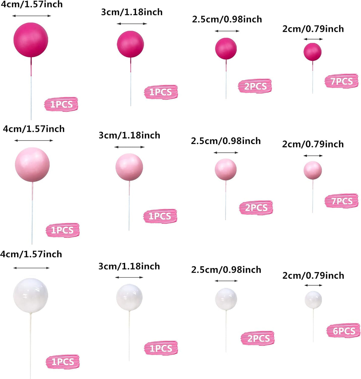 32 PCS Colorful Ball Shaped Cake Topper Pearl Balls Cupcake Cake - Pink White Hot Pink - image 2