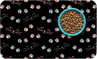 Patterned Cat & Dog Bowl Mat for Food and Water - Small (12" x 20") / A-Black-catpaw