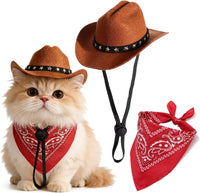 EMUTOL brown dog cowboy hat with red bandana costume set