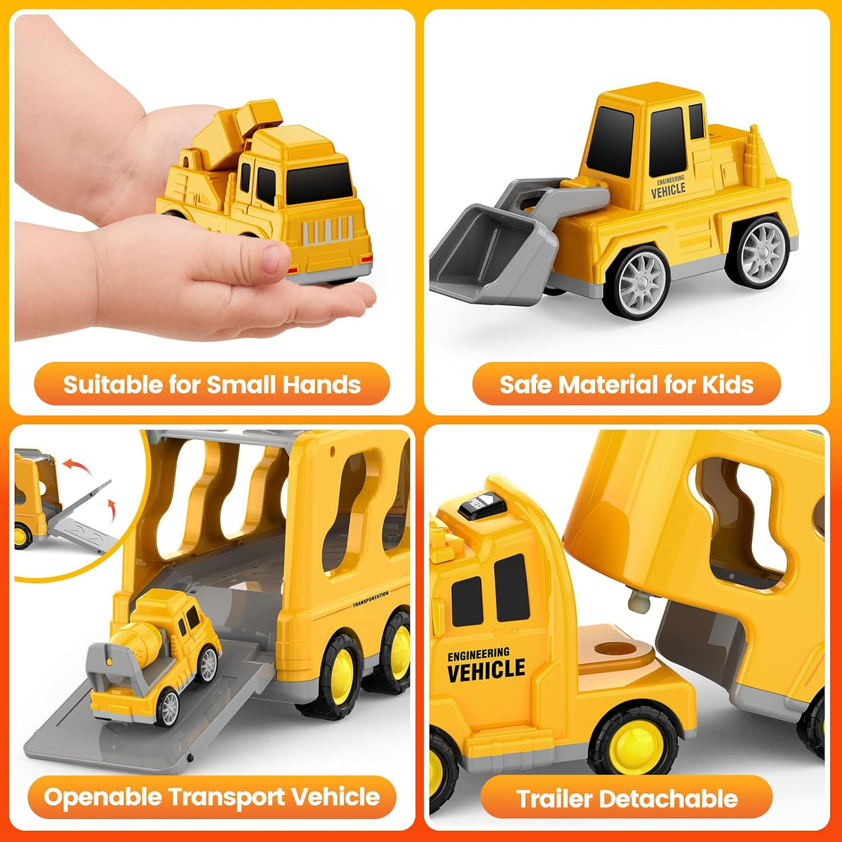 FunMission Toddlers Fire Truck for Kids 3-9 Year Old，5 in 1 Friction - 5 CONSTRUCTION CARS - image 3