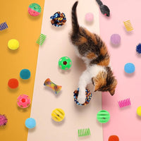 Kitten Toys, 60PCS Cat Balls Springs Toy Set, Cat Mouse Toy, Kitten Sparkle Crinkle Balls Furry Soft Pom Pom