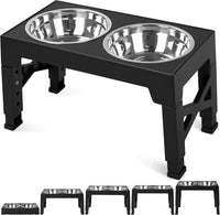 Elevated Dog Bowls with 2 Stainless Steel Dog Food Bowls - Black / Round Bowls