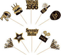 36PCS Happy 80th Birthday Cupcake Toppers Double Sided Black Gold - Vintage / 70th - image 3