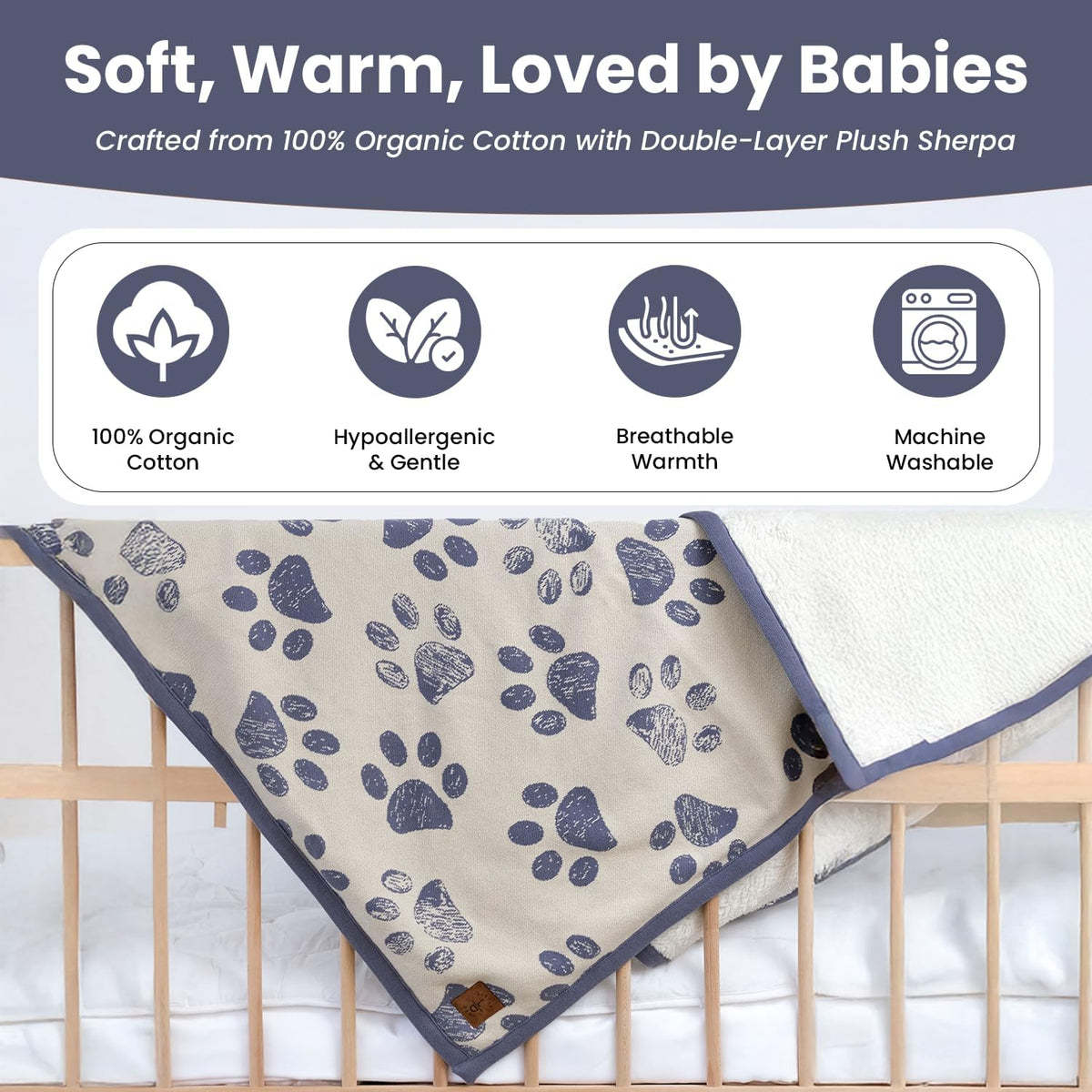 Small Pet Blanket, 100% Organic Cotton - Blue - image 2