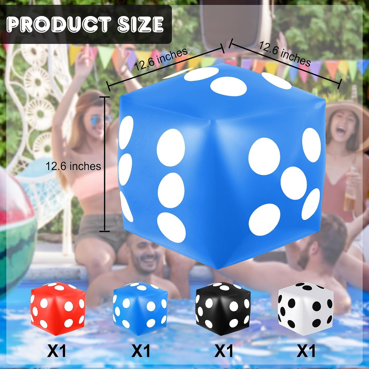 Mototo 4 pack jumbo inflatable dice in red, white, black and blue - view 15