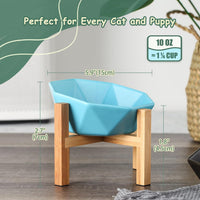 Ceramic Tilted Raised Cat Bowl - Blue with stand