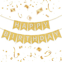 Happy Birthday Banner,Pre-Strung Black and Gold Party Decorations，16ft Pre-Strung Hanging Sign - gold1
