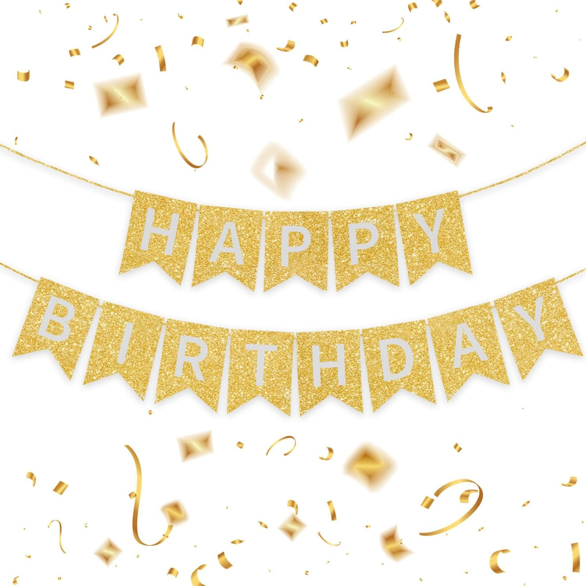 Happy Birthday Banner,Pre-Strung Black and Gold Party Decorations，16ft Pre-Strung Hanging Sign - gold1