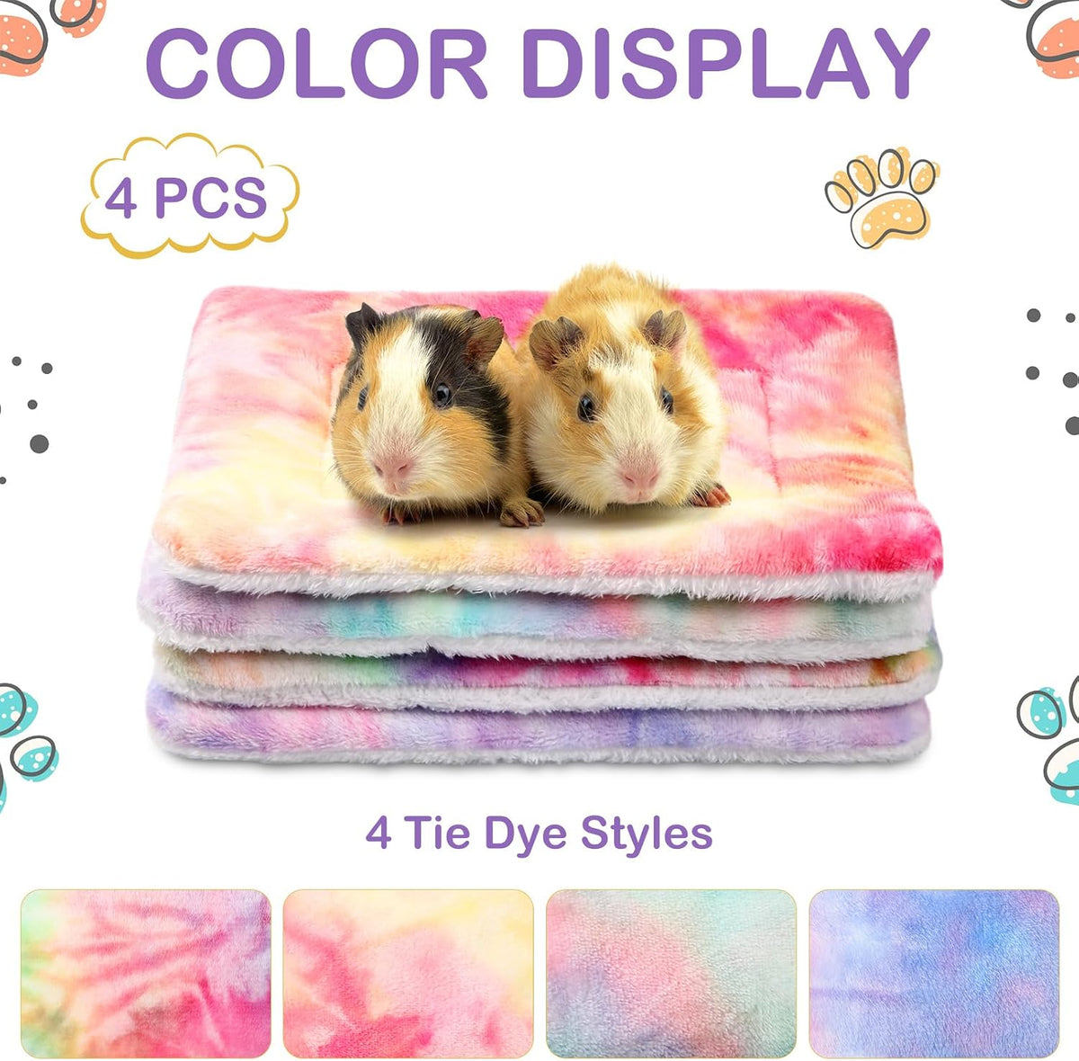 Haull 4 Pcs Waterproof Guinea Pig Bedding Mat, 13 x 10 - Tie Dyed / 13 x 10 Inch - image 4