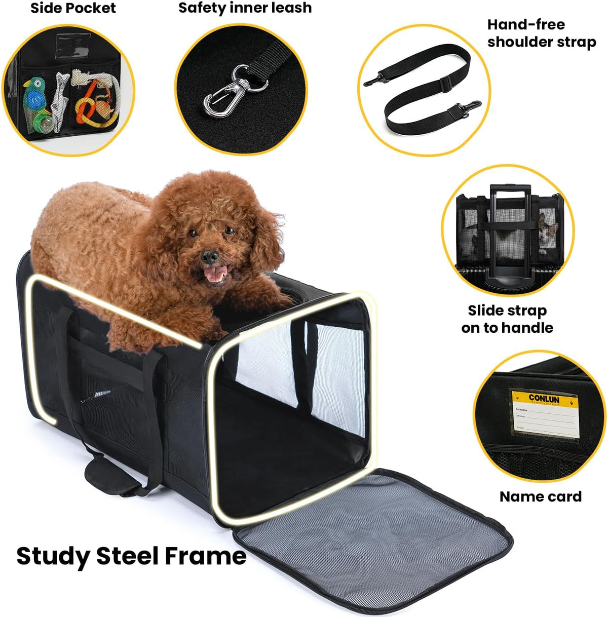 Conlun Cat Carrier Bag, Soft-Sided Pet Carriers for Dogs, M - 20.0"L x 12.0"W x 12.0"H / Black - image 4