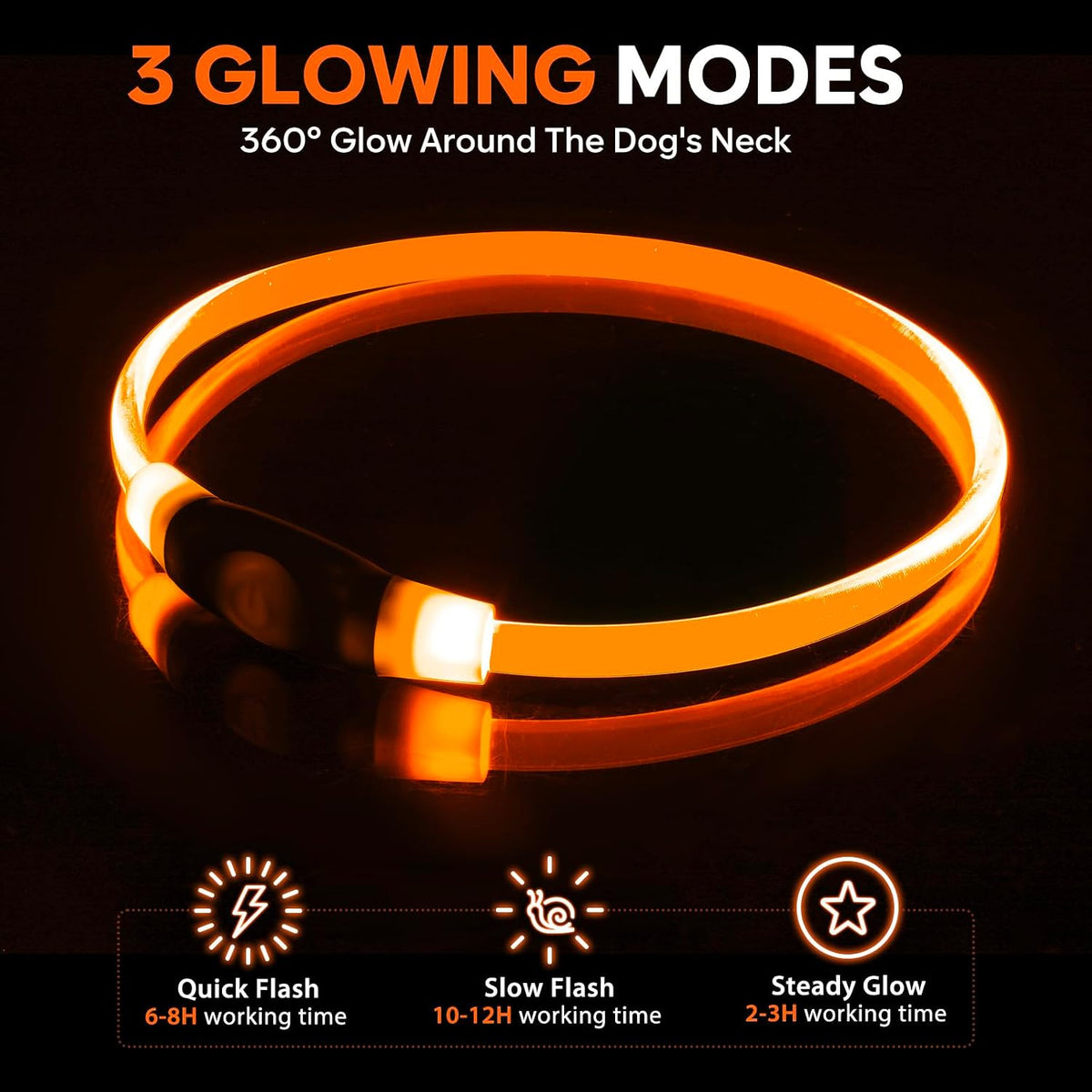 2 Packs Light Up Dog Collar - Orange-1 - image 4
