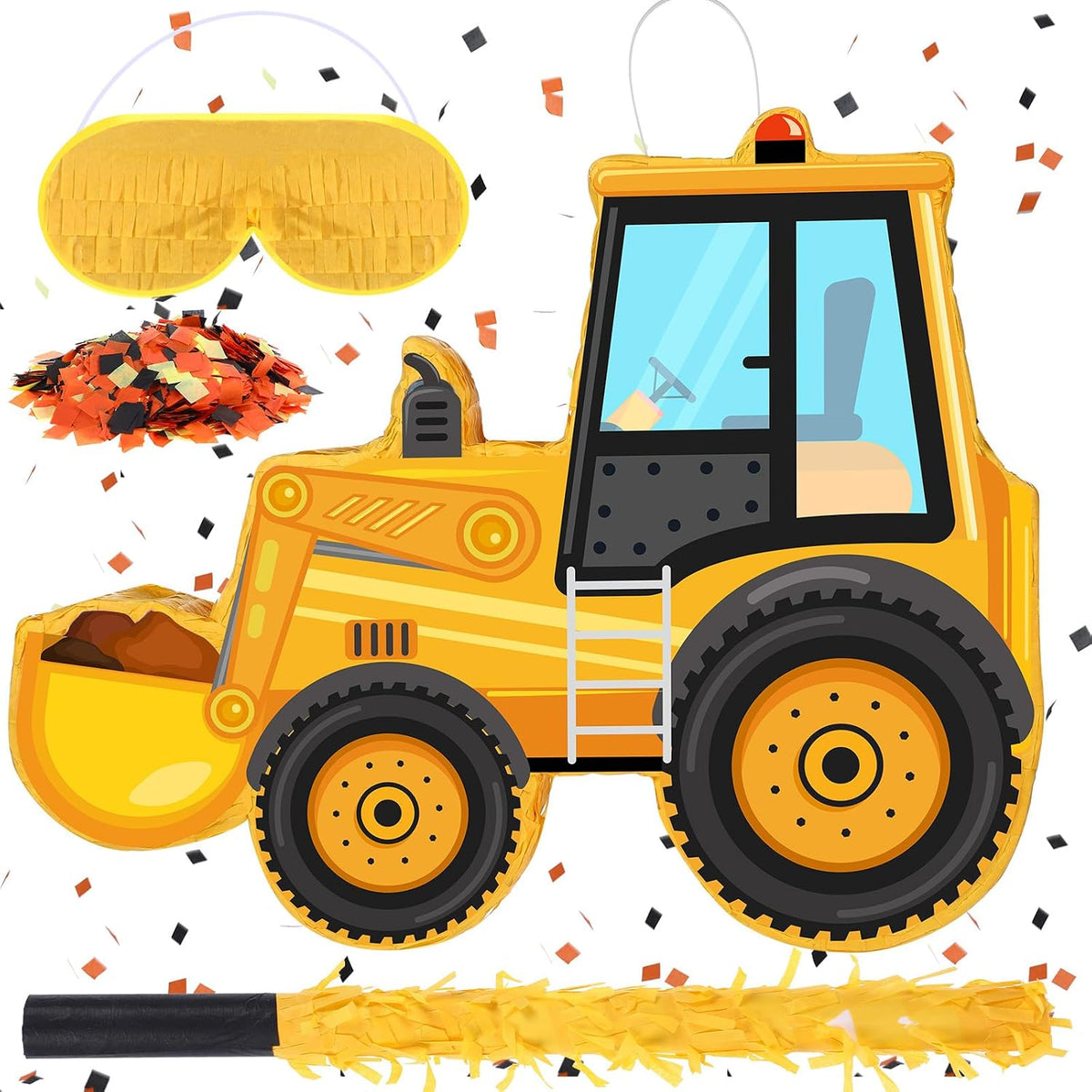 Aoriher Construction Dump Truck Excavator Piñata with Blindfold Bat – Fun for Kids & Family - Bulldozer