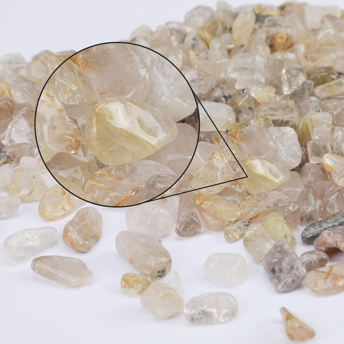 gemshan 2lb Rose Quartz Chips Natural Crushed Crystal Chip Bulk - Rutilated quartz - image 2