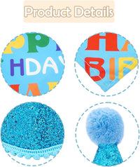PET SHOW Pink Crown Dog Birthday Party Hat for Girls Reusable - Blue Cone Hat+Bandana+Bowtie - image 3