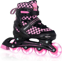 Nattork adjustable inline skates for kids with light-up wheels and checkerboard upper - view 7