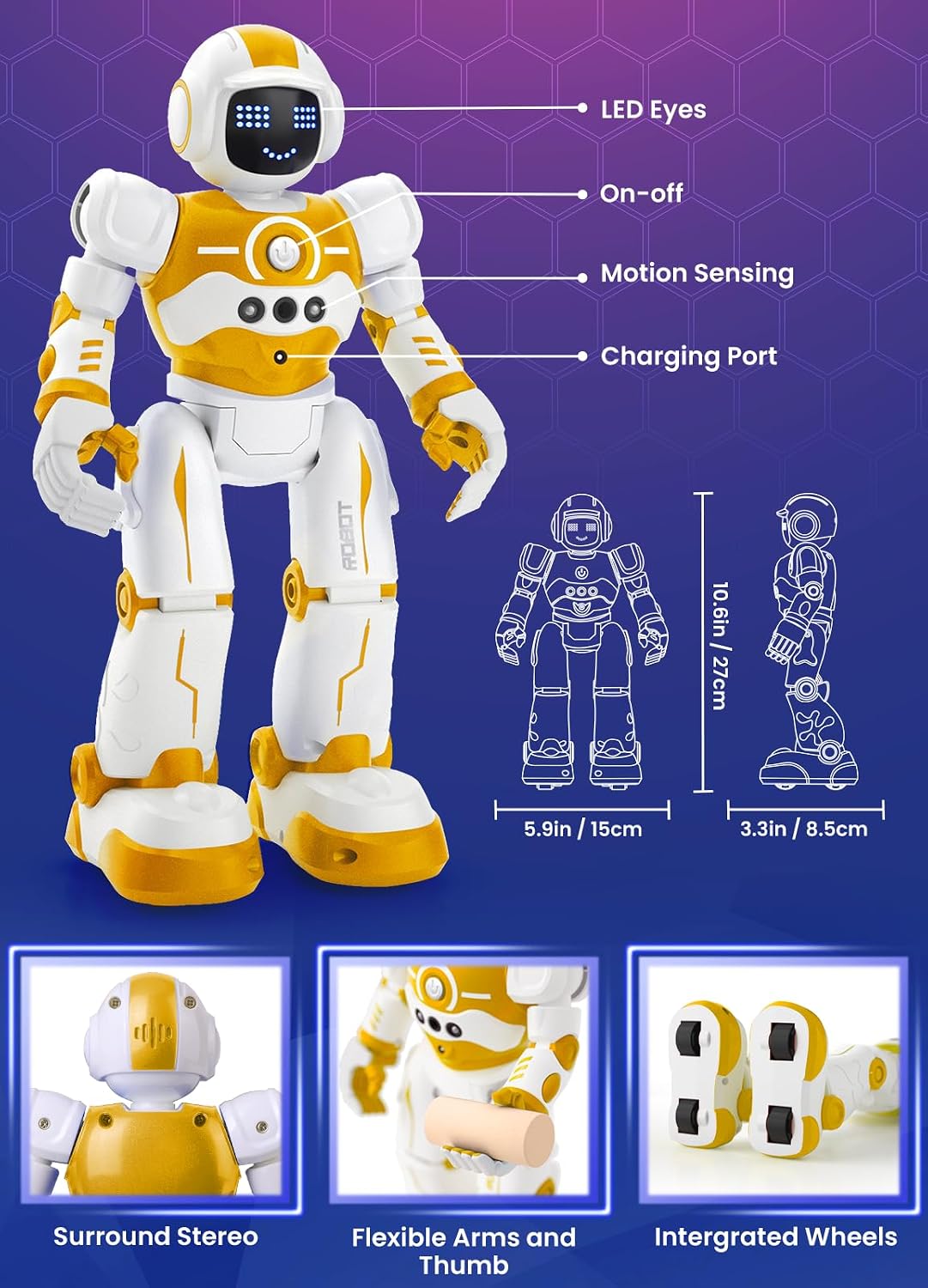 Robot Toys for Kids, Rechargeable Remote & Gesture Control Robots – Fun for Kids & Family - Yellow - image 2