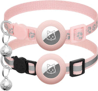 2 Pack Airtag Cat Collar Breakaway with Bell - Pink