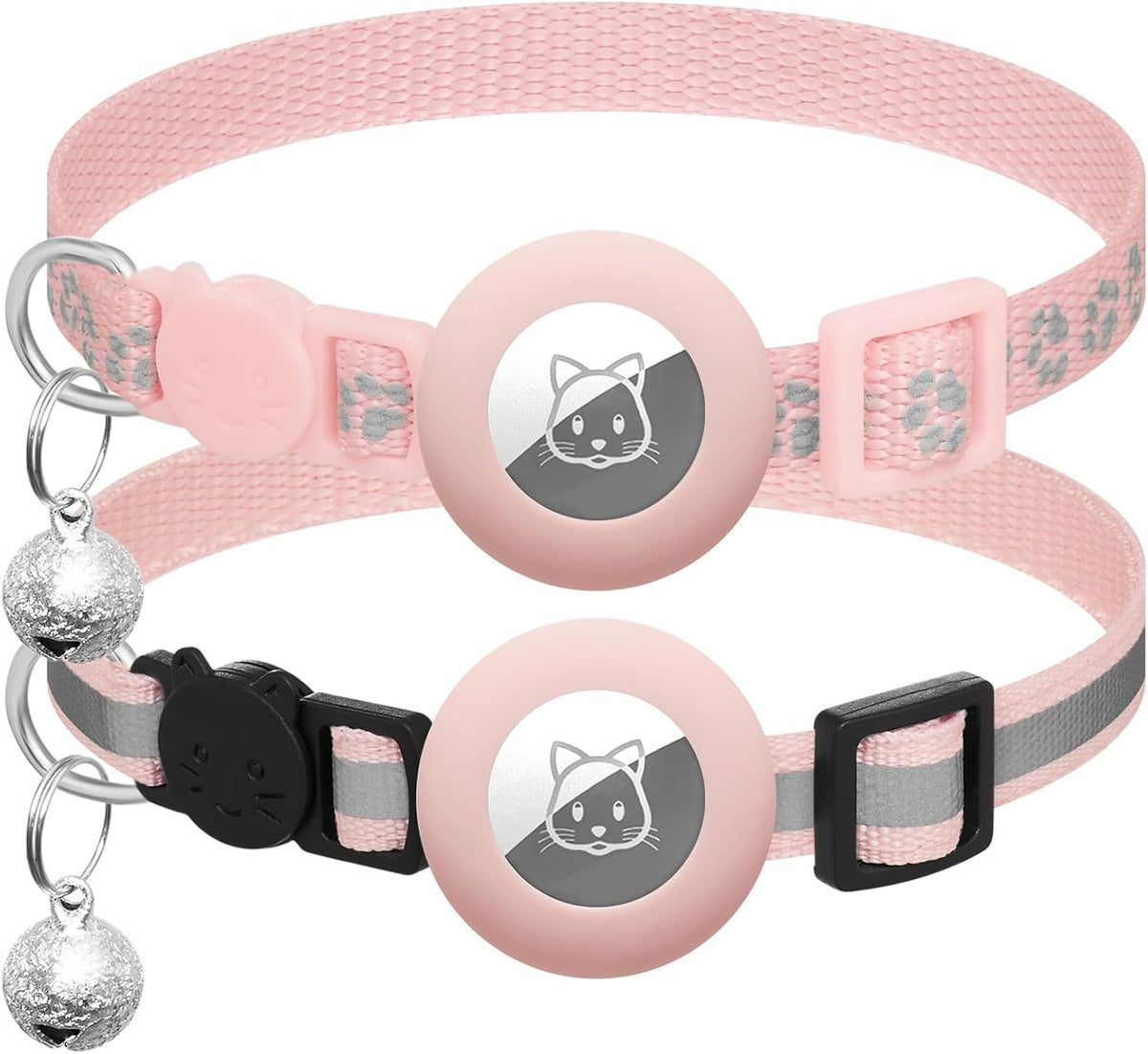 2 Pack Airtag Cat Collar Breakaway with Bell - Pink