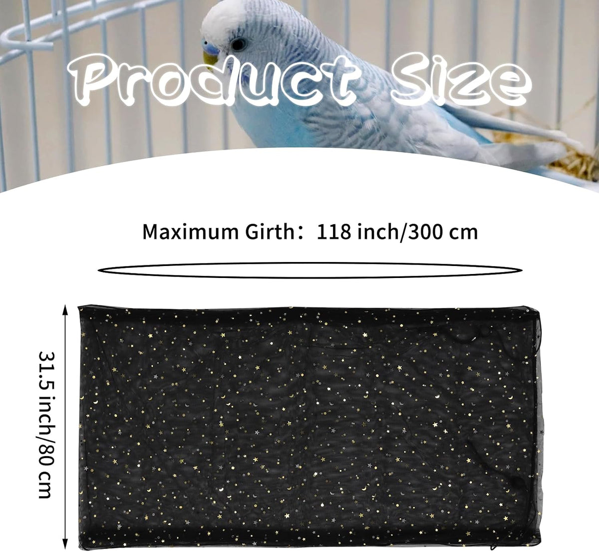 Bird Cage Seed Catcher, Large Bird Cage Cover - Black, Sequins Star - image 3
