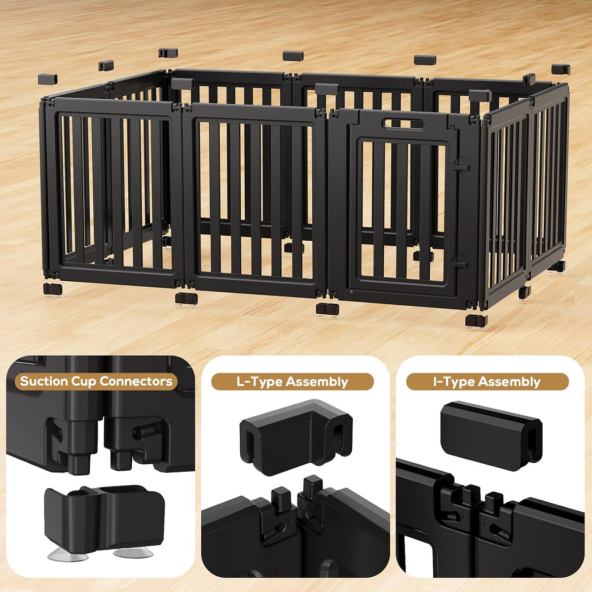 Dog Playpen Indoor, Puppy Playpen, White 23.6" H, 10 Panels - black / 10 / 30.3 inch Height - image 4