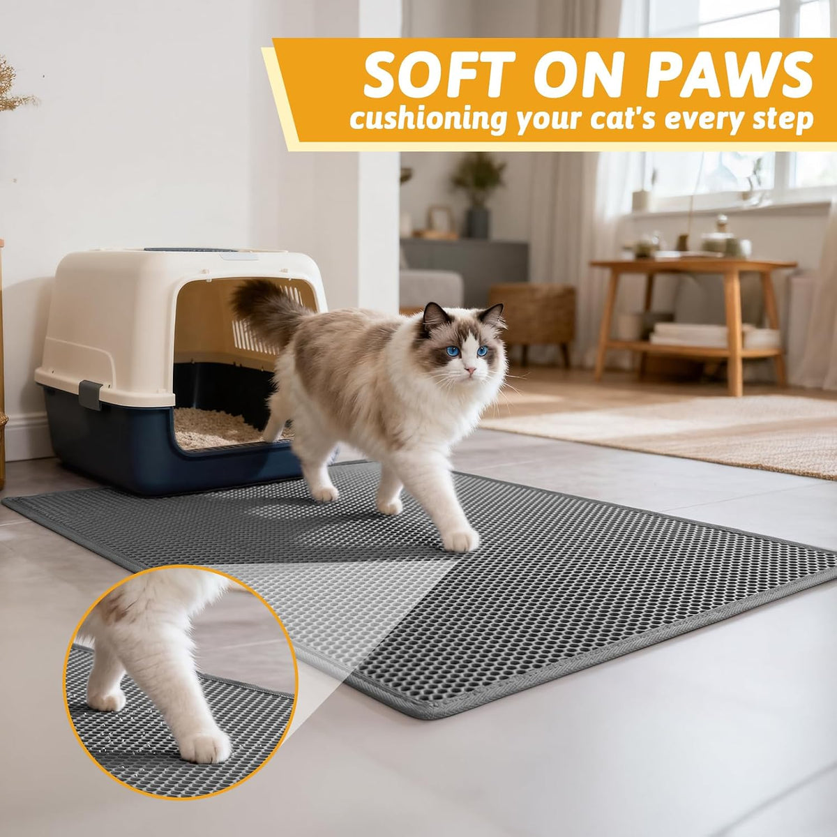 Pieviev Cat Litter Mat, Double-Layer Waterproof Litter Trap - Gray / 36x30 Inch - image 4