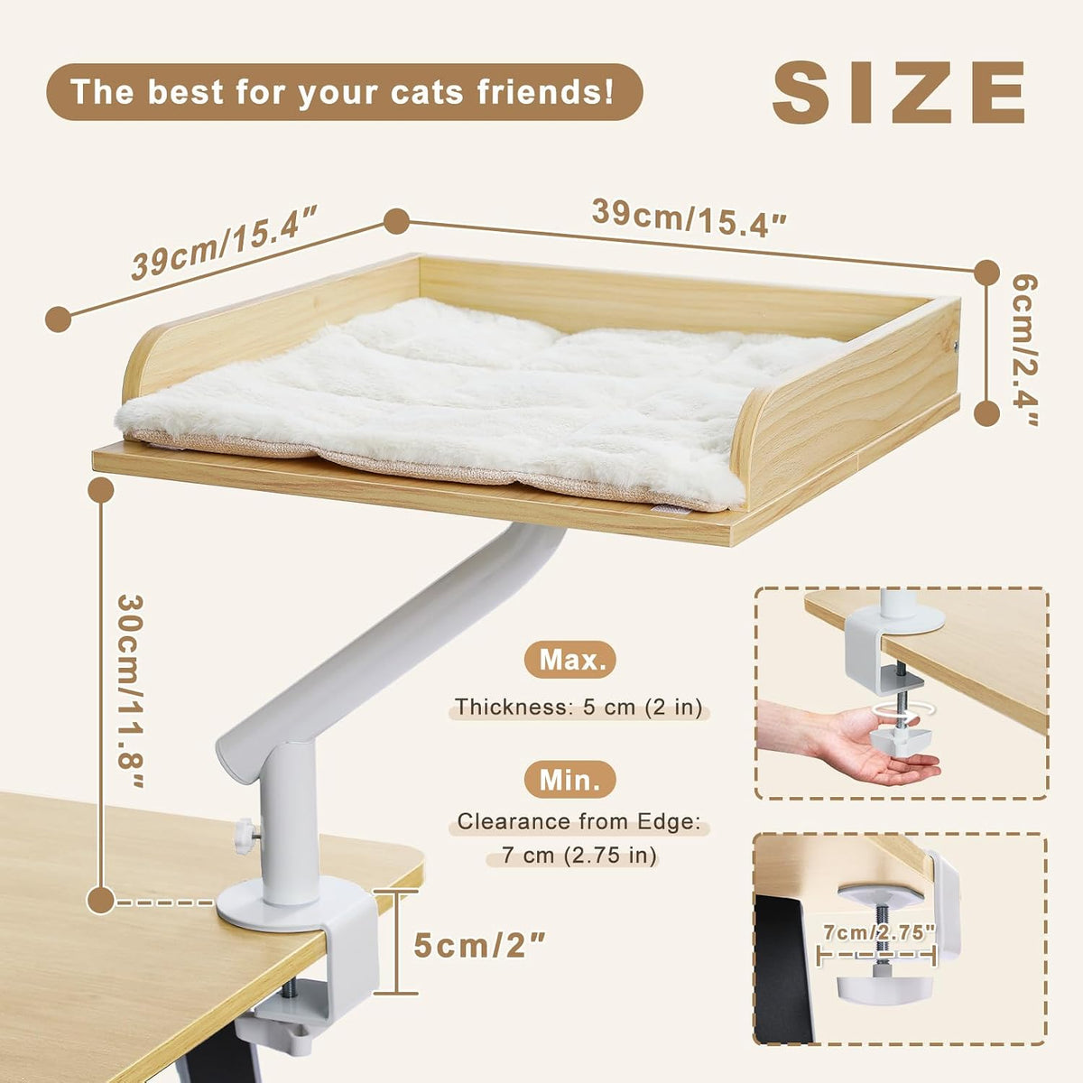 PAWZ Road Cat Desk Bed 360°Rotating Supports to 50 Lbs Cozy Nest - Beige / Wooden - image 2