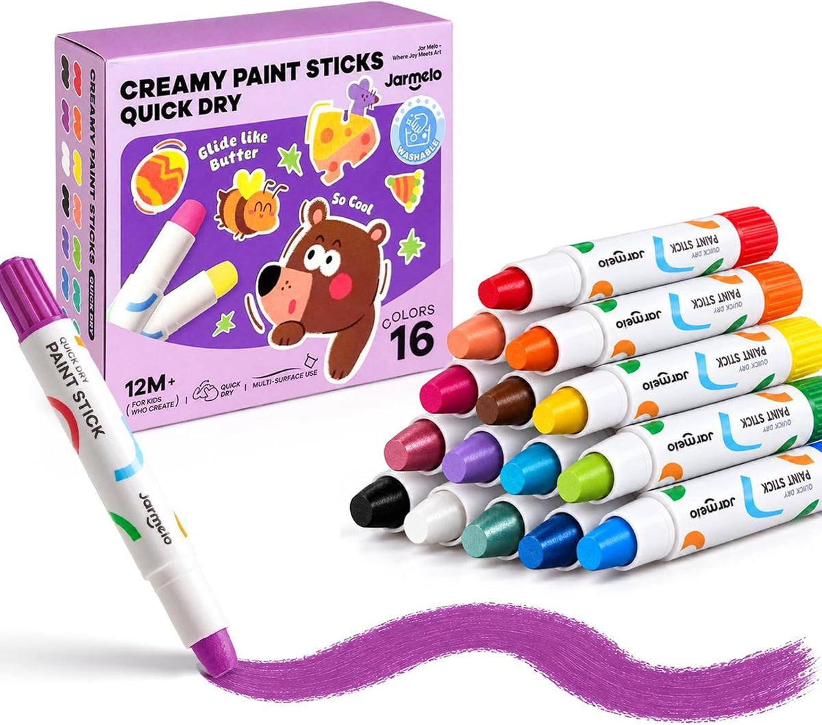 Jar Melo tempera paint sticks for kids in 16 washable solid colors with twist-up barrels - view 2