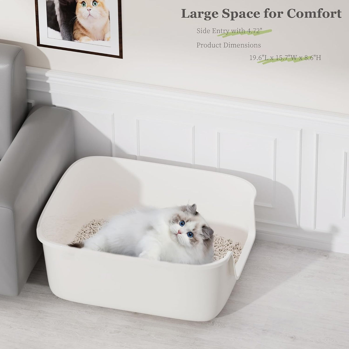 Vealind Large Cat Litter Box High Sided Entry Cat Litter Pan 50 x 40 - White - image 4