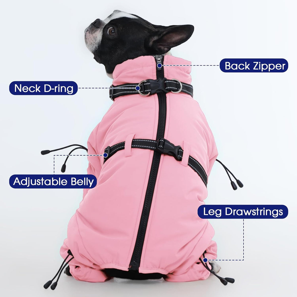 Full Body Dog Coat,Warm Dog Fleece Jackets with Harness Built in Windproof Dogs Snowsuit Zip up Pet - Pink / XX-Large - image 2