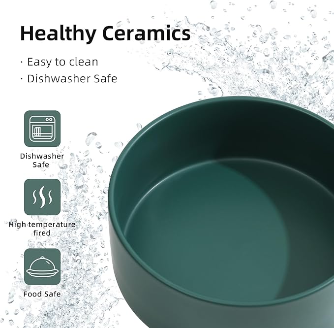 Ceramic Raised Dog and Cat Bowl Set, 2 Heights Elevated Stand, Food and Water Bowl for Small Breed Dogs, Weighted Dog Dishes, Pet Bowl(6.1'',28.7oz, Green)