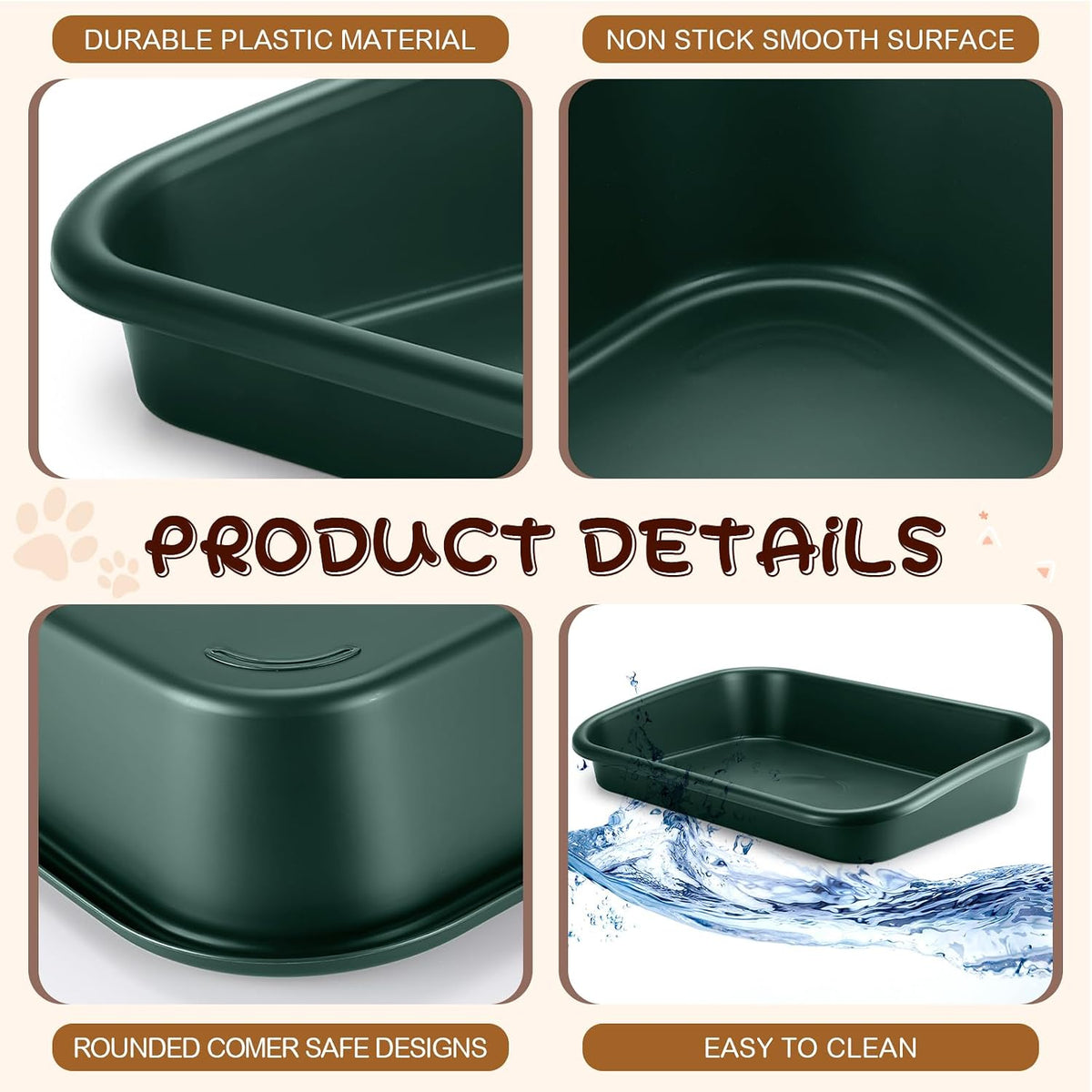 Uiifan 3Pcs Low Entry Cat Litter Box - Dark Green / 23 x 16 x 4.3 - image 3