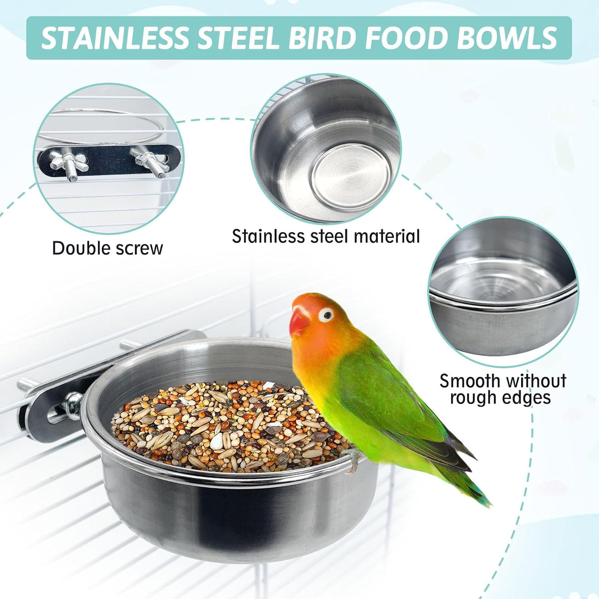 PINVNBY Parrot Feeding Cups Birds Food Dish Stainless Steel Parrot - Double screw / M - image 3