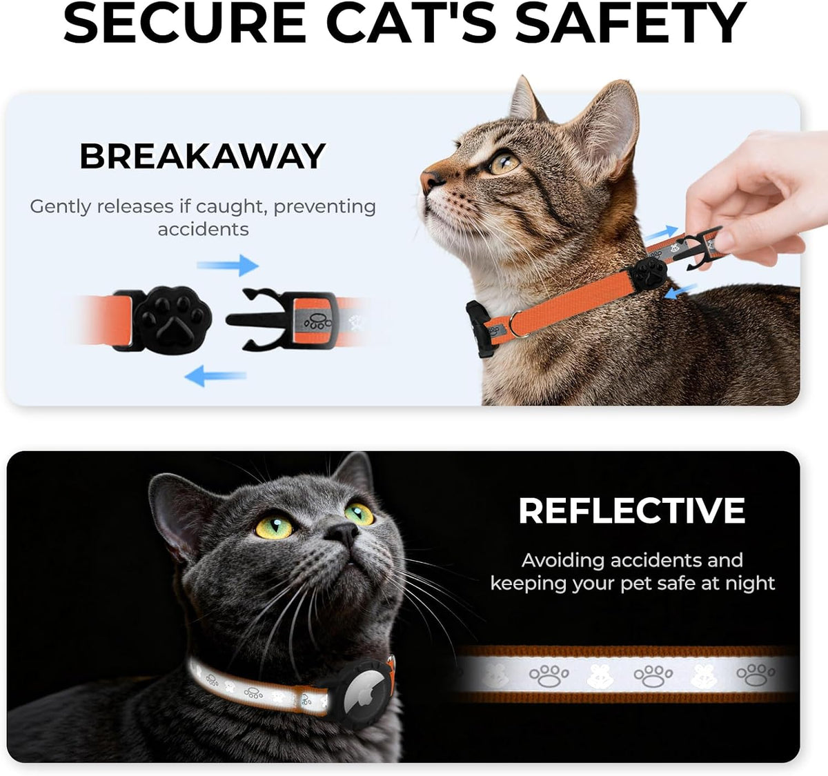 Reflective AirTag Cat Collar - Orange / Breakaway(8.5"-12") - image 2