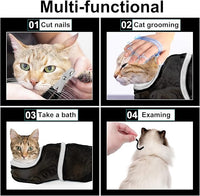 Patelai 5 Pcs Cat Bathing Bag Set Cat Grooming Bag Adjustable Pet Shower Net Muzzles Nail Clipper Tick Remover Tool Massage Brush(Black White)