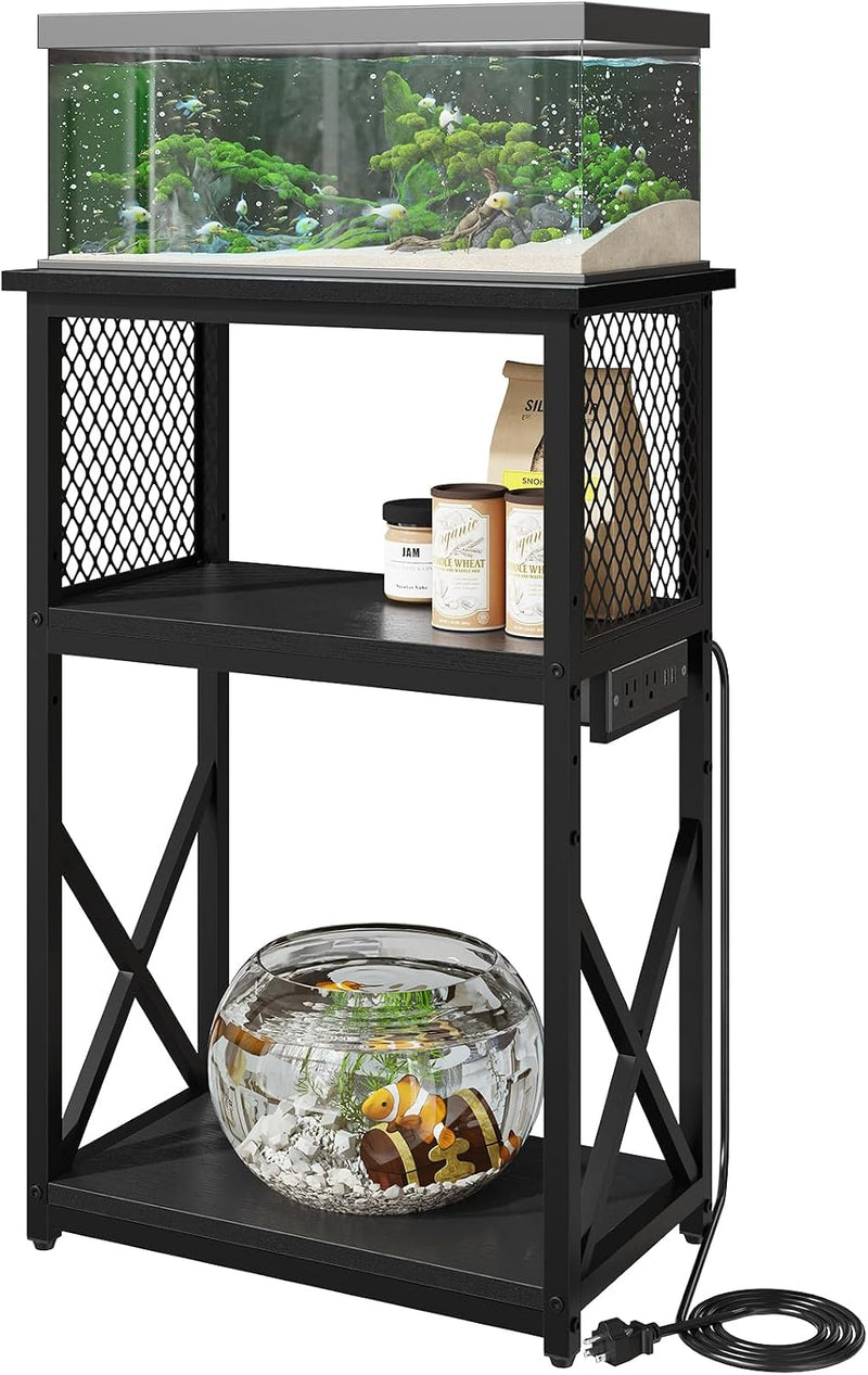 HavenlyYouth 10 Gallon Fish Tank Stand with Power Outlet - Black