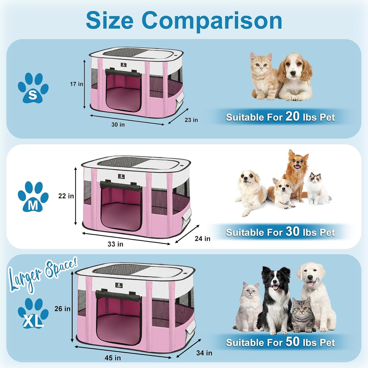 X-ZONE PET Dog Playpen, Puppy Cat Play Pen Portable Foldable Indoor/Outdoor Tent Crate Cage - Pink / X-Large - image 3