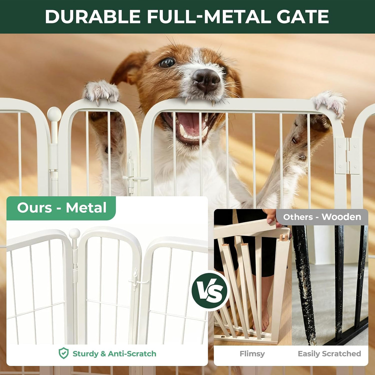 FXW Dog Gate, Extra Wide Adjustable for Openings Up to 219" - White / Up to 183" W【7 Panels + 1 Door】 / 24"H - image 2