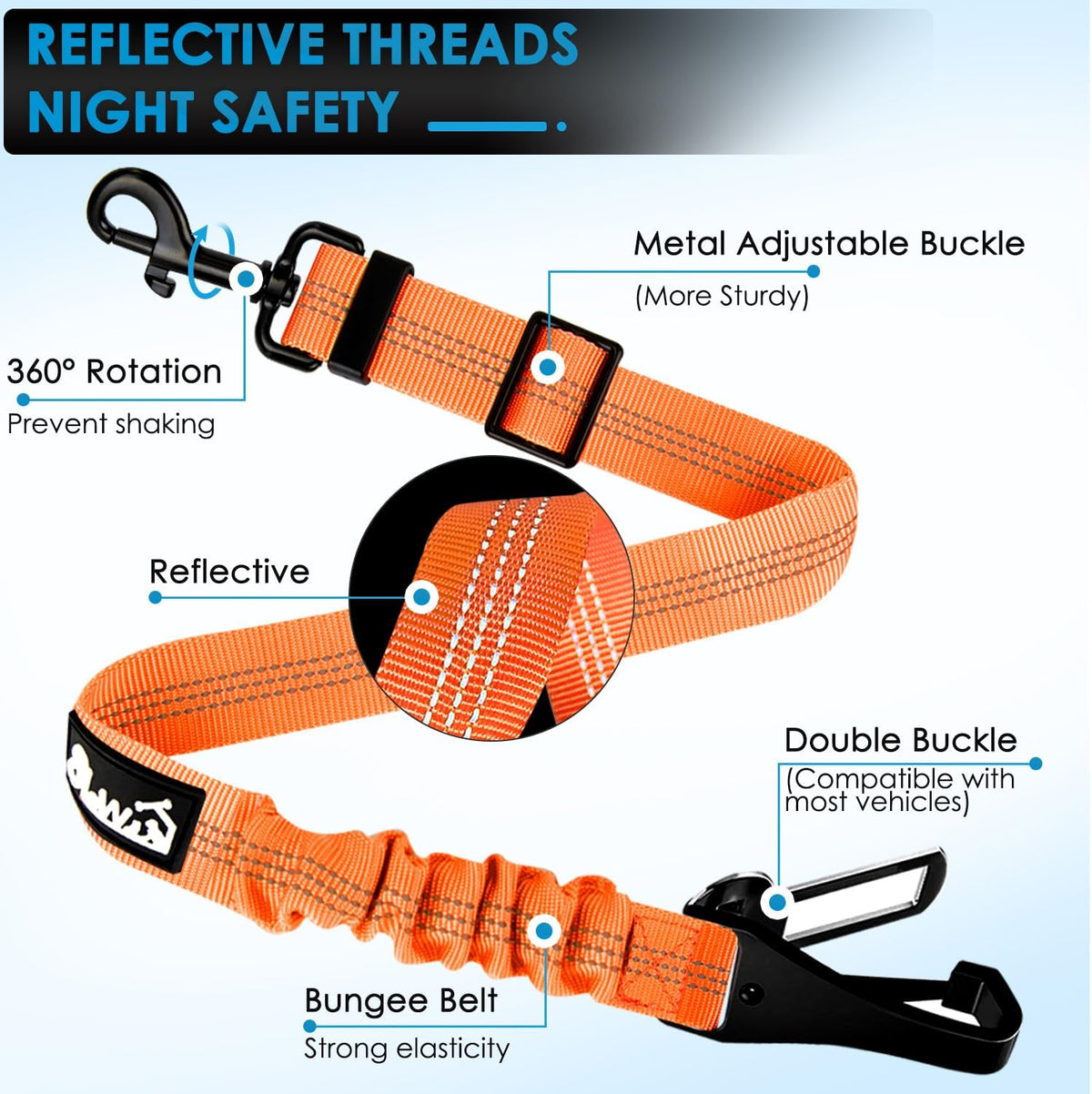Lukovee Dog Seat Belt, 3-in-1 Headrest & Seatbelt Clip & Latch, 2 Pack – Essentials for Dogs - Orange / A- Headrest with Clip + 2 in 1 Seat Belt - image 4