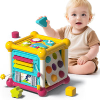 PANITU 12-in-1 baby activity cube with music, gears and pop up toys