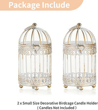 NUPTIO Tea Light Candle Holders: 2 Pcs 6 inch H Distressed White Bird Cage Lantern Centerpiece Hanging Metal Birdcage Tealight Votive Holder for Home Fireplace Dining Table Living Room Decoration