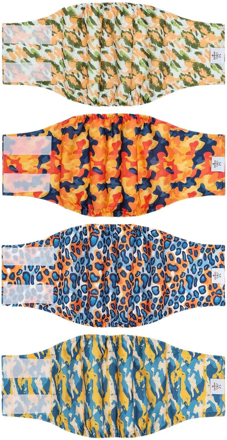 CuteBone Dog Diapers Male 4 Pack Puppy Wraps Reusable Doggie Belly - Urban Safari / S(11"-14")