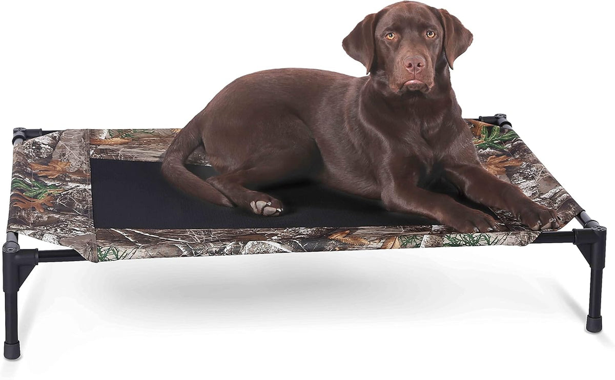 K&H Outdoor Elevated Dog Bed for Small & Medium Pets, Tan - Camo/Black Mesh / Large 42"L x 30"W