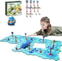 Ubegger puzzle car track set with puzzle road pieces, road signs and battery cars