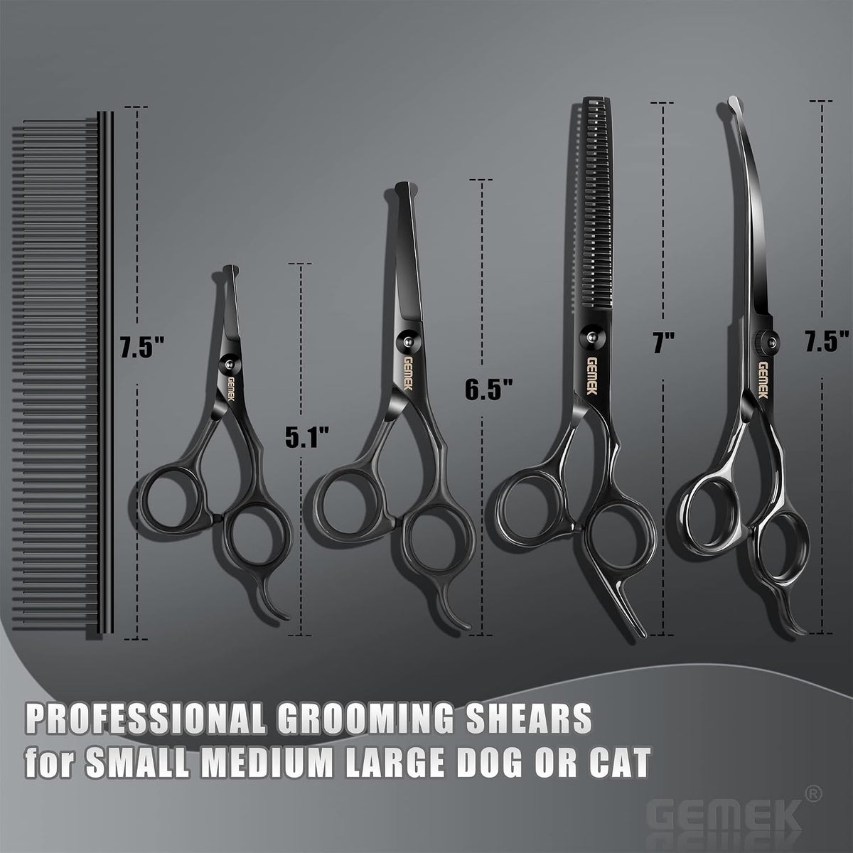 Dog Grooming Scissors with Safety Round Tips Stainless Steel – Essentials for Dogs - Black 6 in 1 - image 2