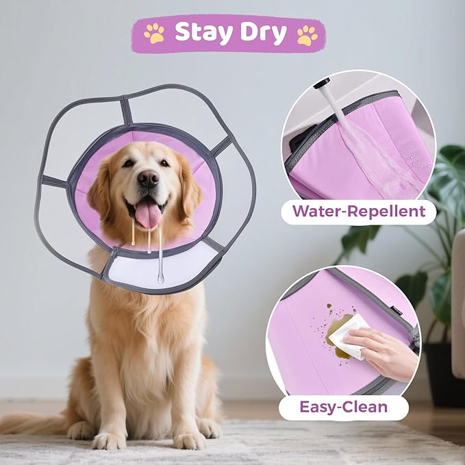 Soft Dog Cone Collar After Surgery Recovery,Adjustable E-Collar with Removable Shield,Lightweight,Breathable Anti-Licking Protective Cone for Large,Medium,Small Pets (Rose Pink, XL (Neck:17''-22''))